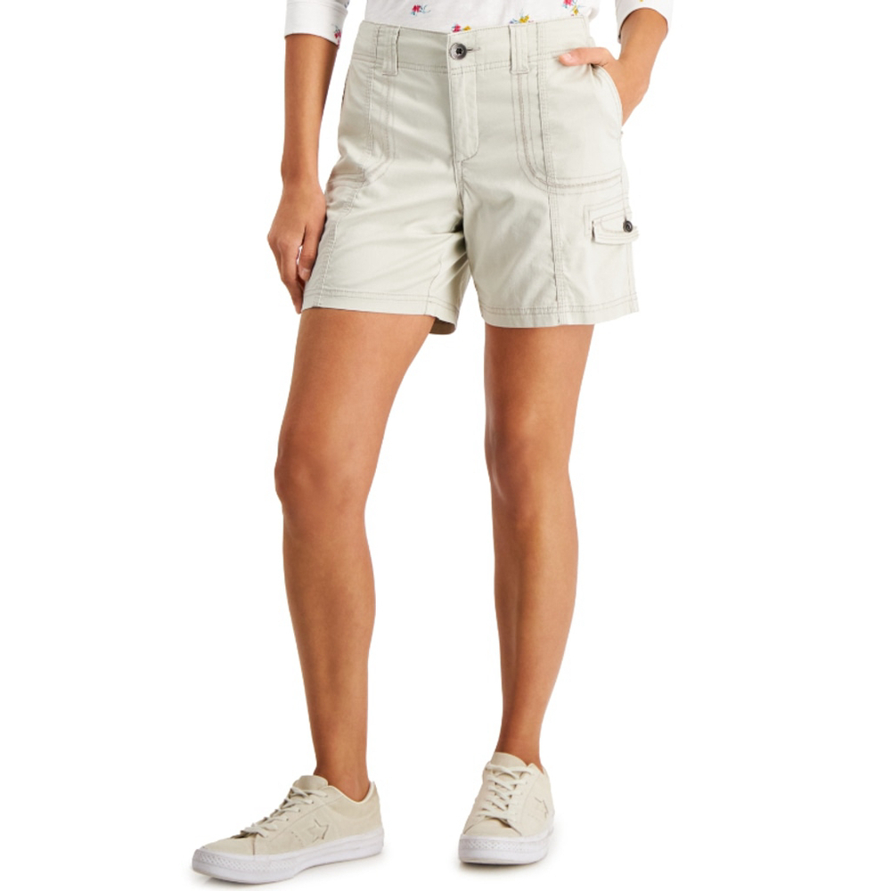 Style & Co. Women's 2 Petite Light Beige Mid Rise Zig Zag Stitch Cargo Shorts